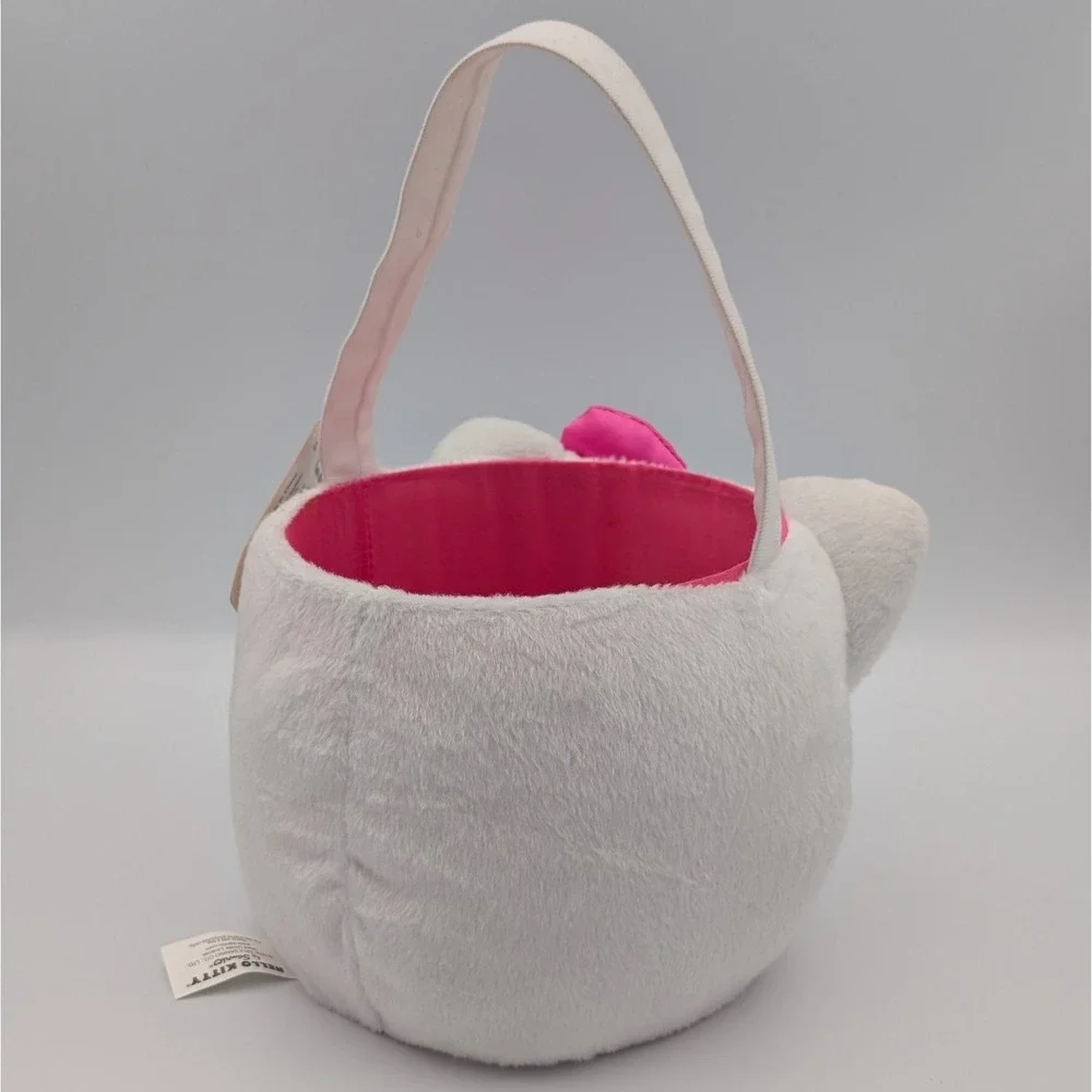 Sanrio Hello Kitty Plush Easter Basket Pink Bow White Faux Fur Character Bucket